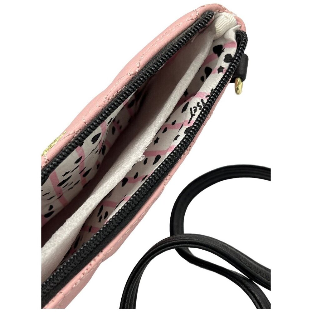 Betsey Johnson Quilted Rose Pink Kitty Cat Wristlet Clutch Bag Detach 48" Strap - Picture 5 of 10